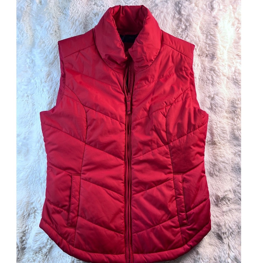 Aeropostale Womens Red Quilted Puffer Vest Full Zip Sleeveless Jacket Size M.A21